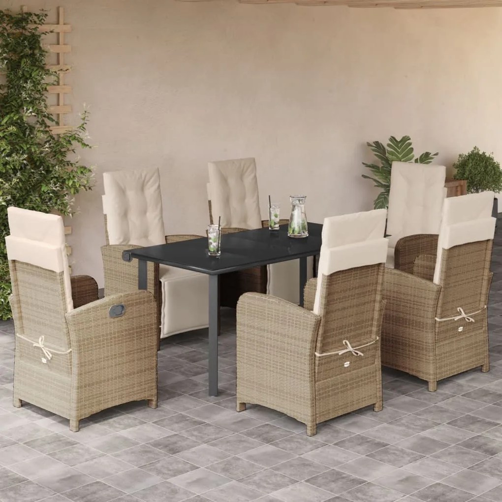 7 részes bézs polyrattan kerti étkezőgarnitúra párnákkal