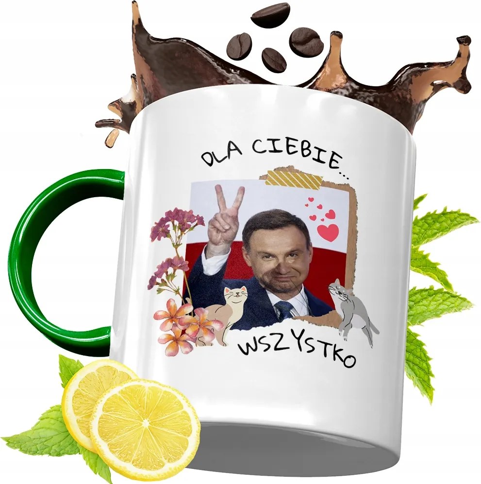 Zöld Bögre Andrzej Duda Elnök Ajándék Nyomtatott Fotóval