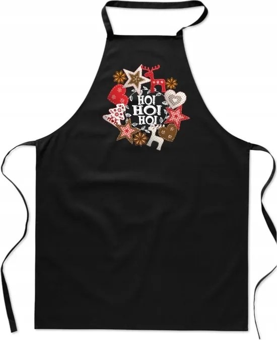Konyhai Kötény pamut fekete Karácsonyi ajándék Ho Ho FA_701_cz