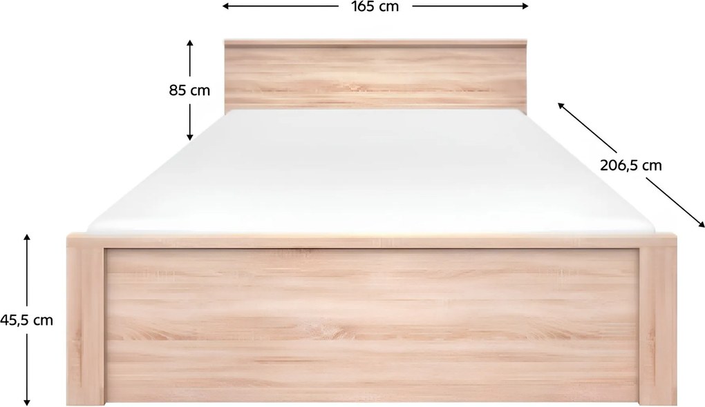 Ágy, 160x200, tölgy sonoma, NORTY TYP 8