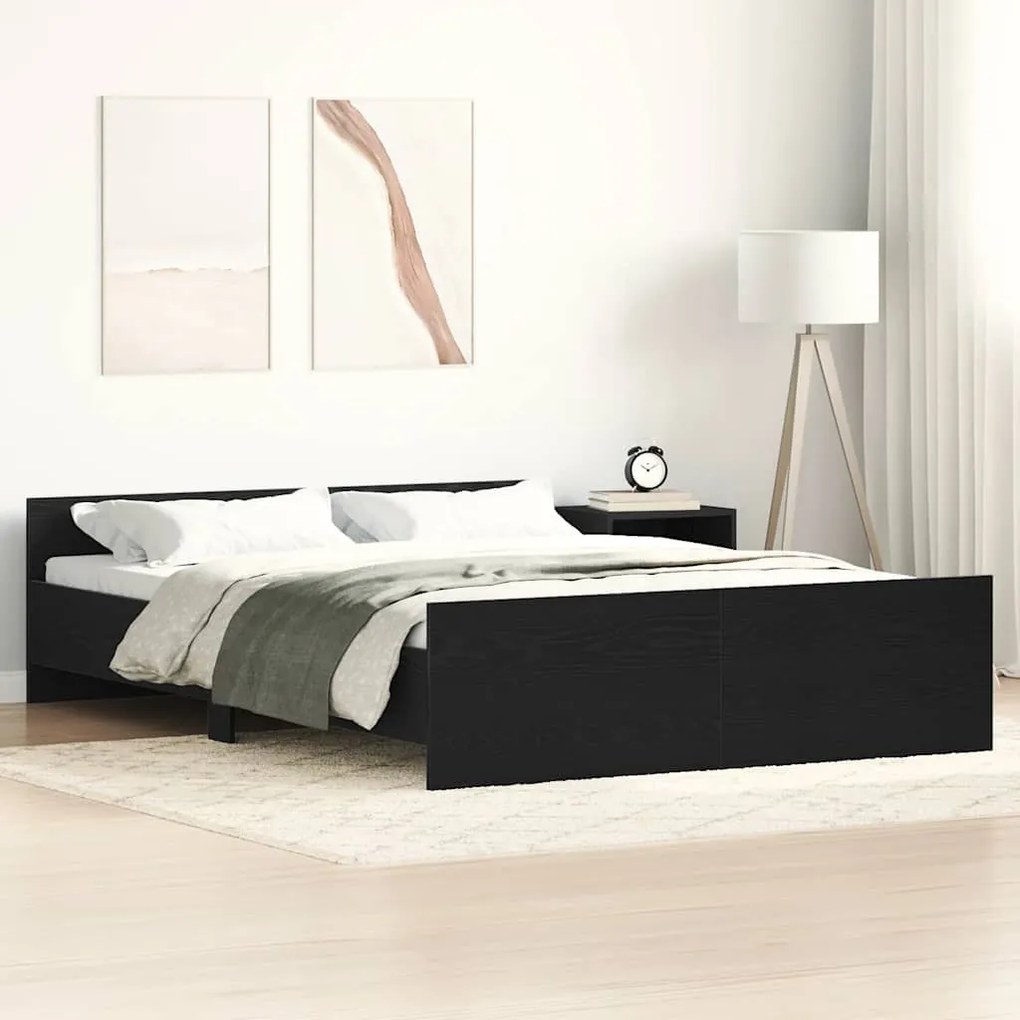 fekete tölgy színű szerelt fa ágykeret matrac nélkül 140x190 cm