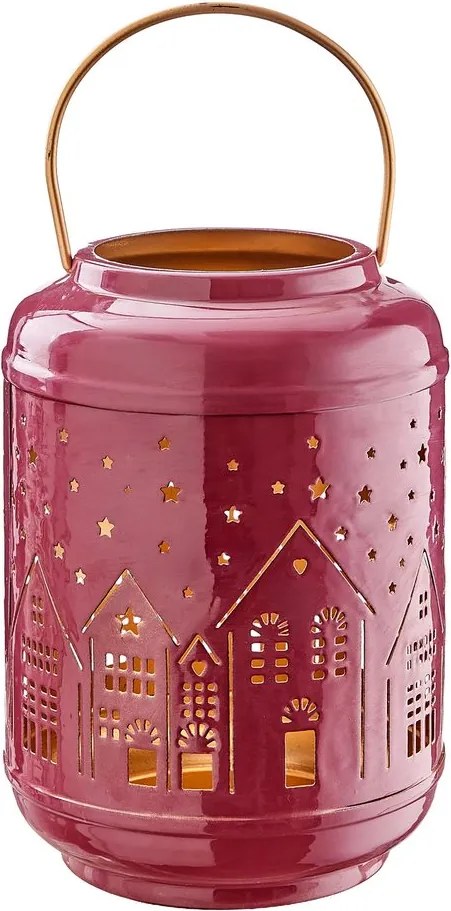 COZY HOME fém lámpás 23 cm, bordó