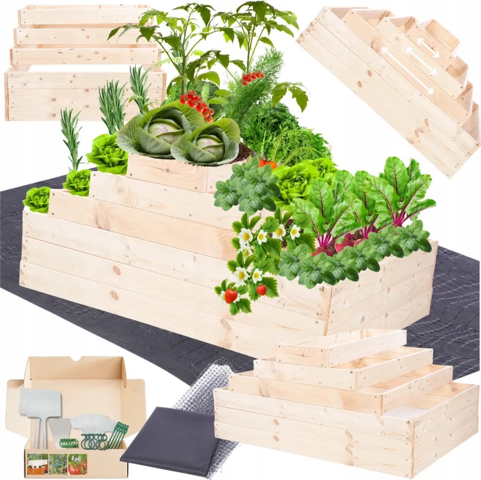 Magasított ágyás állítható zöldségesláda fa 54x120x100