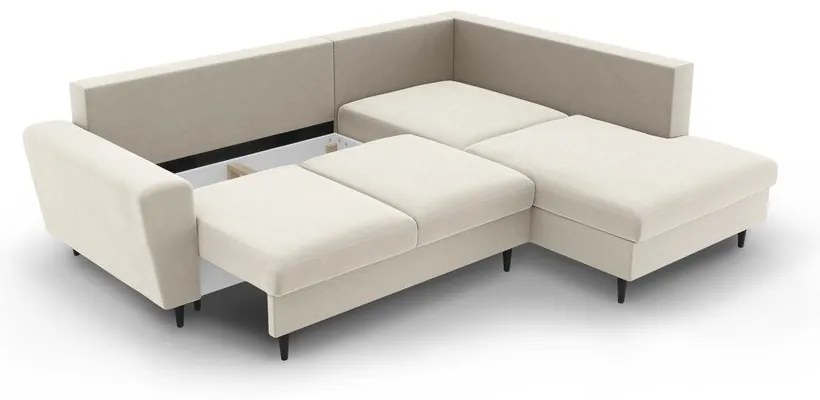 Bézs bársony kinyitható tárolóhelyes sarokkanapé (jobb oldali-L alakú) Kyoto – Cosmopolitan Design
