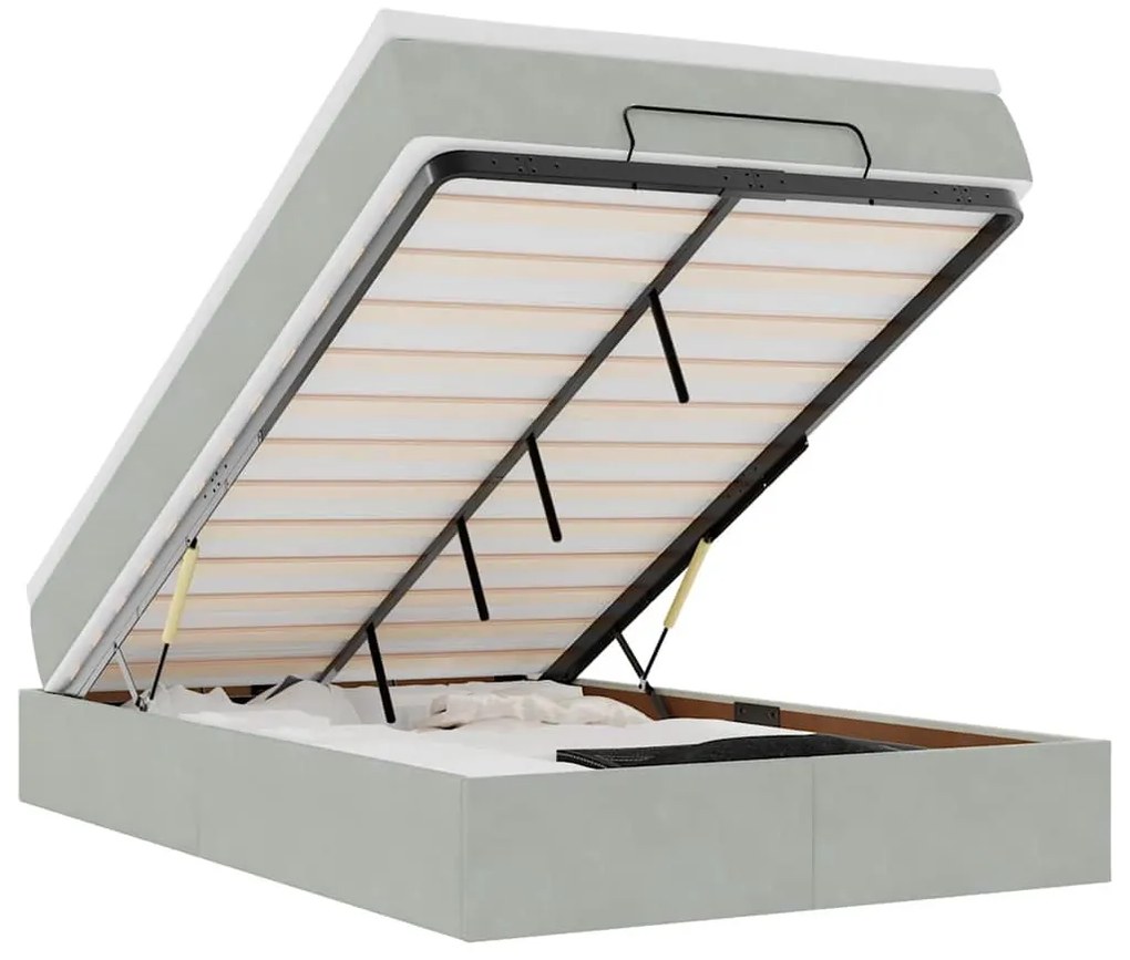 világosszürke bársony ottomán ágy matraccal 120x190 cm