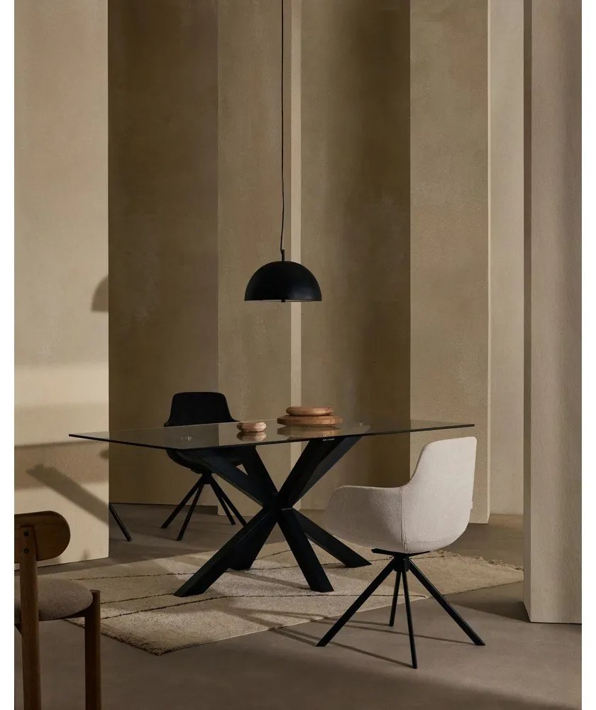 Étkezőasztal üveg asztallappal, fekete lábakkal - 160 x 90 cm - Kave Home