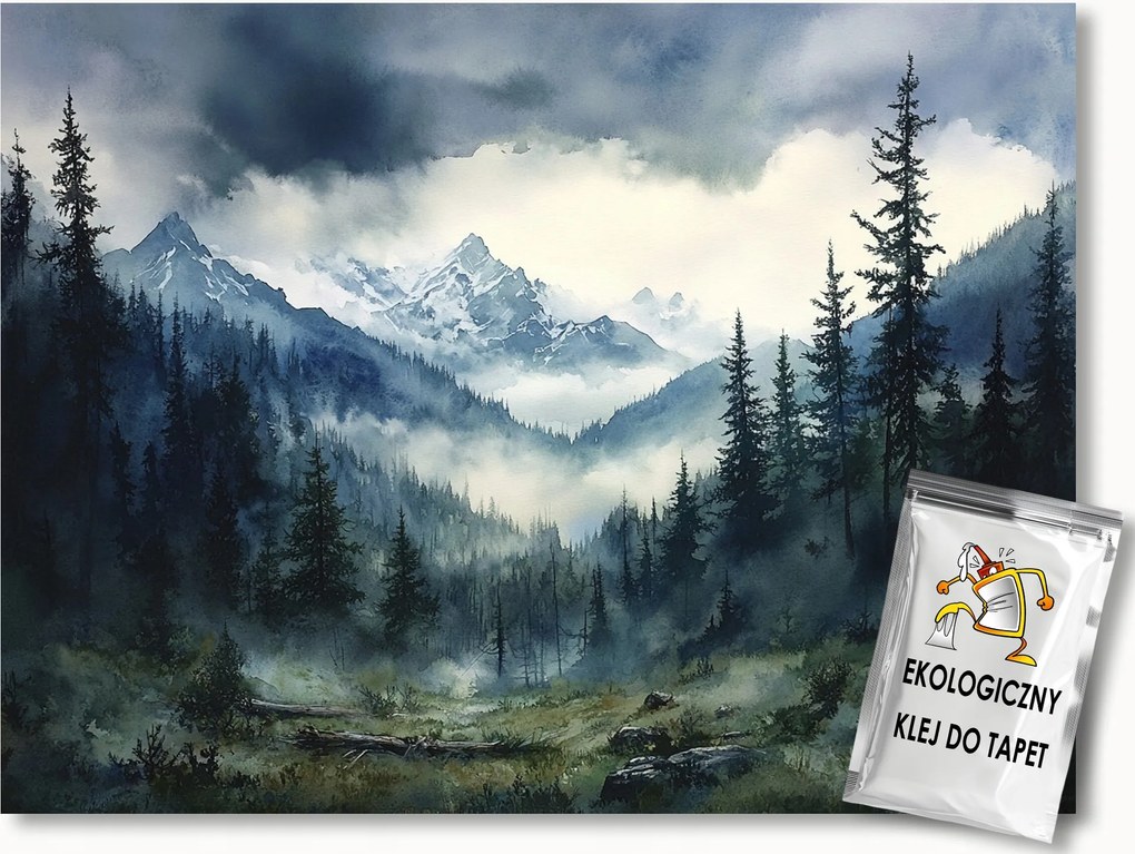 Fotótapéta Flizelina Tájkép Hegyek Csúcsok Erdő Fák Vihar 104x70,5 ragasztó