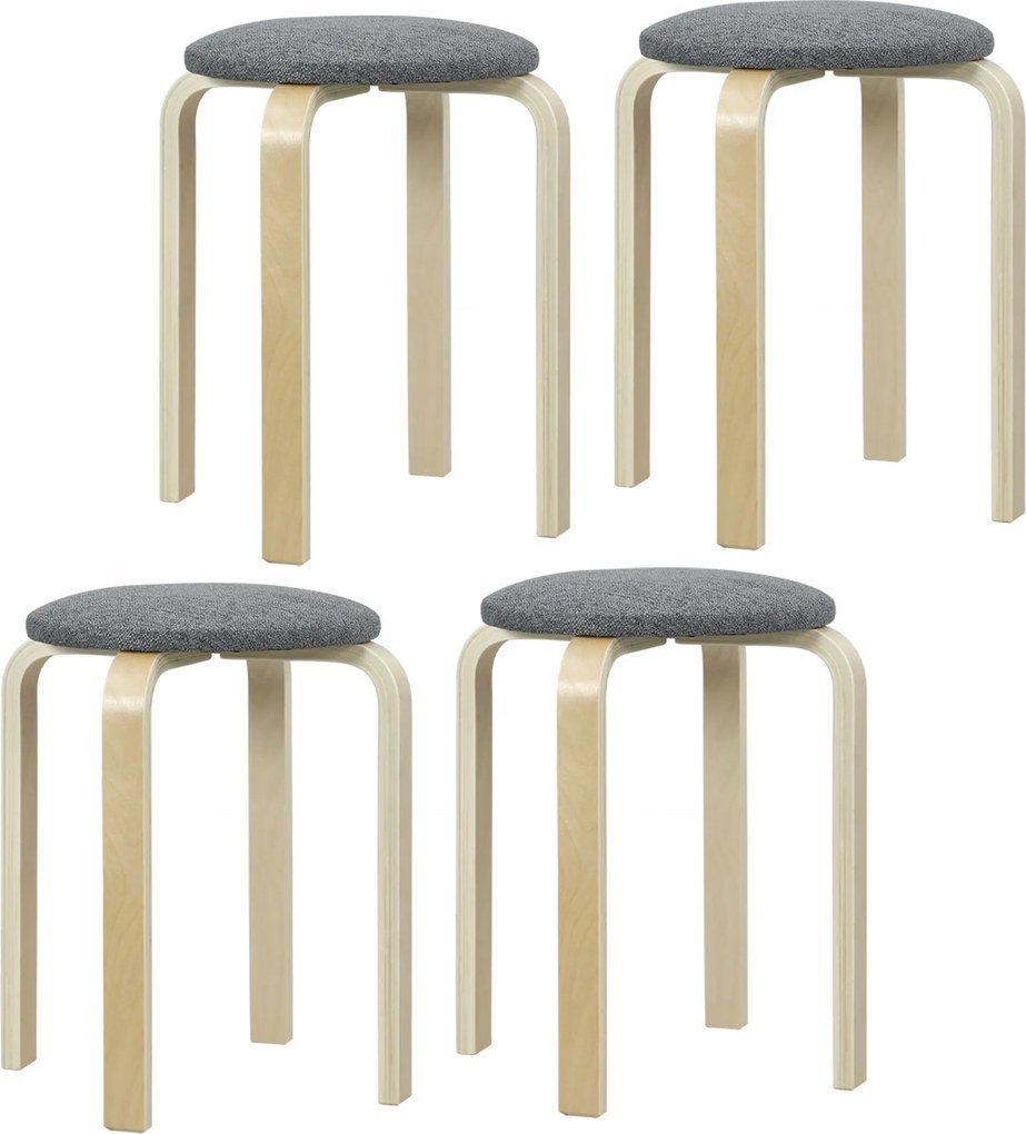HOMCOM 4 darabos étkezőstool készlet, rakásolható kerek stoolok, konyhai stoolok vászonhatású borítással, párnázott stulok étkezőbe, nappaliba, konyhá