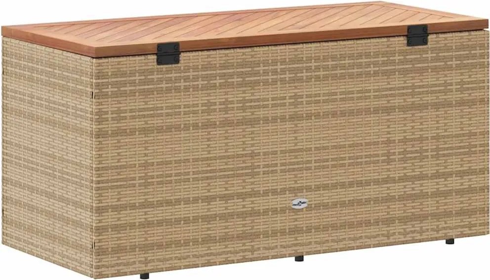vidaXL bézs polyrattan és akácfa kerti tárolóláda 110 x 50 x 54 cm