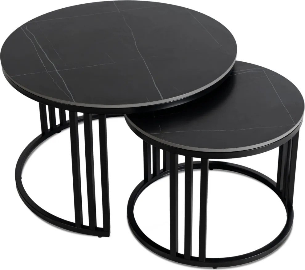 Kerámia dohányzóasztal szett fekete márvány/fekete színben JERRY