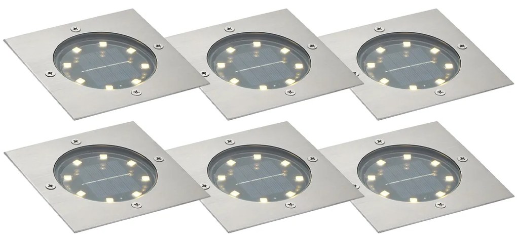 6 darabos szögletes alumínium LED-es földbe süllyeszthető lámpaszett IP65 szolár - Terry