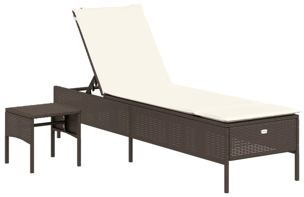 3 részes barna polyrattan napozóágy szett párnával