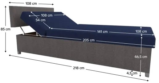 Kárpitozott heverő állítható fekvőfelülettel és tárolóhellyel DALLAS 108x205 cm szürke/kék
