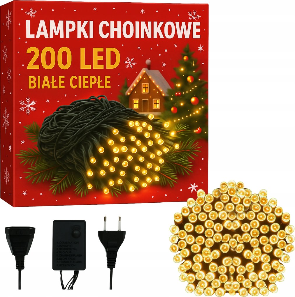 Karácsonyfa Fényfüzér 200 Led Karácsonyi Fehér Meleg Fényfüzér Kültéri Fix