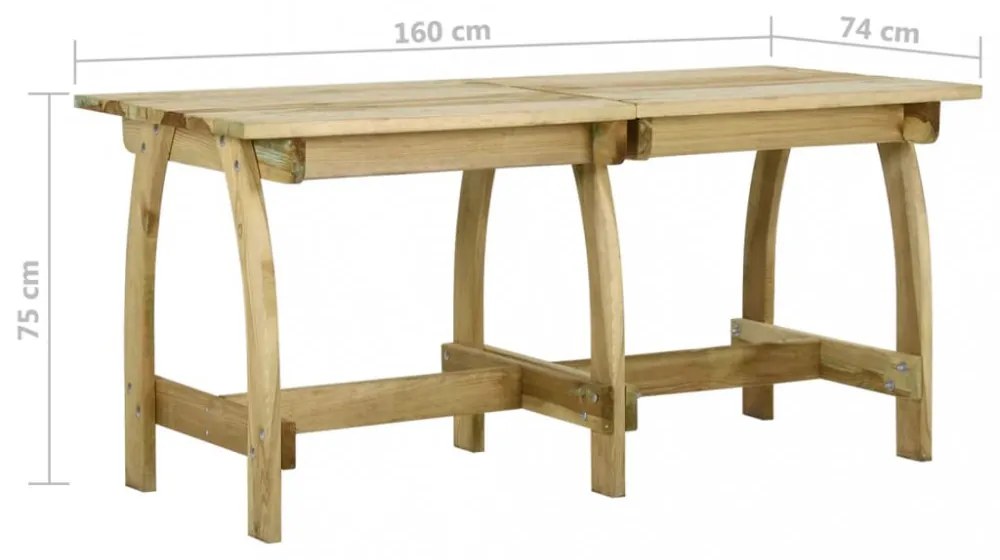 impregnált fenyőfa kerti asztal 160 x 74 x 75 cm