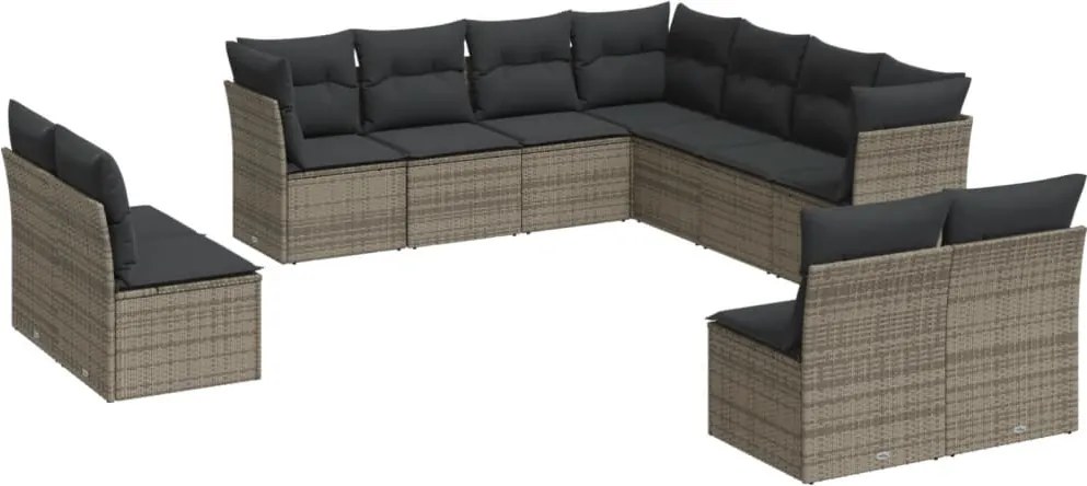 vidaXL 11 részes szürke polyrattan kerti ülőgarnitúra párnákkal