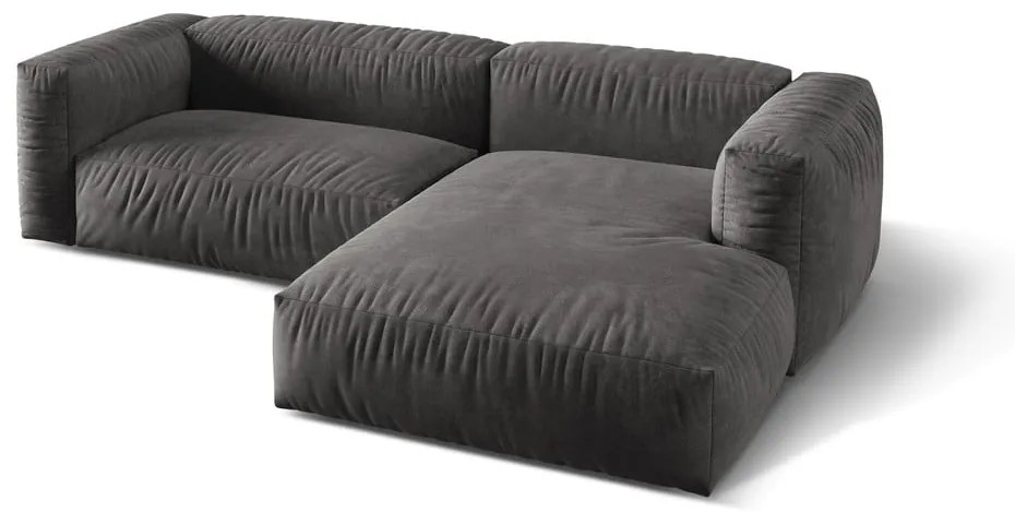 Szürke bársony moduláris sarokkanapé (jobb oldali-heverő résszel) Martina – Micadoni