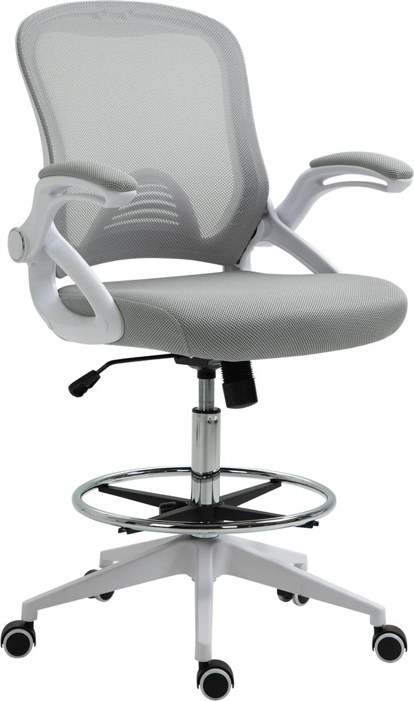 Vinsetto Ergonomikus Irodai Szék Hajtogatható Karfákkal és Állítható Lábtartóval, Magasságban Állítható Forgószék, Dönthető Funkcióval, Háló Világos S