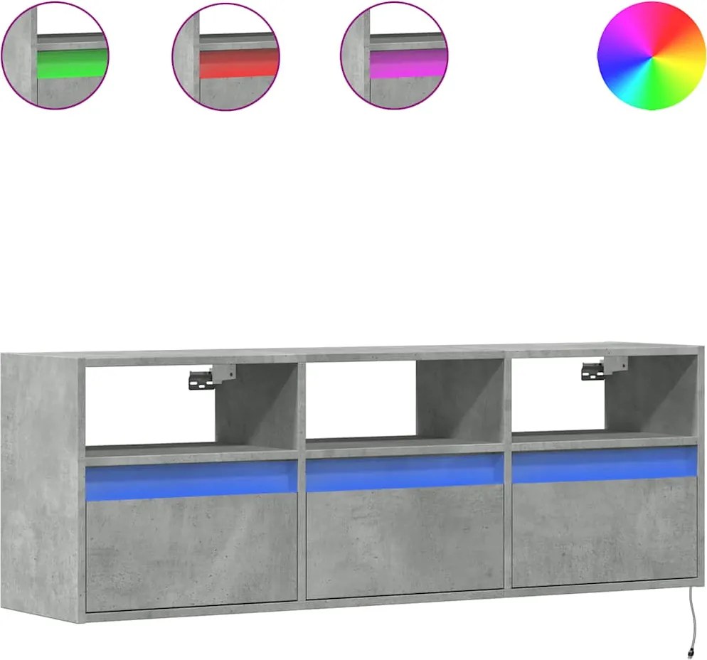 vidaXL betonszürke falra szerelhető TV-szekrény LED-del 130x31x45 cm