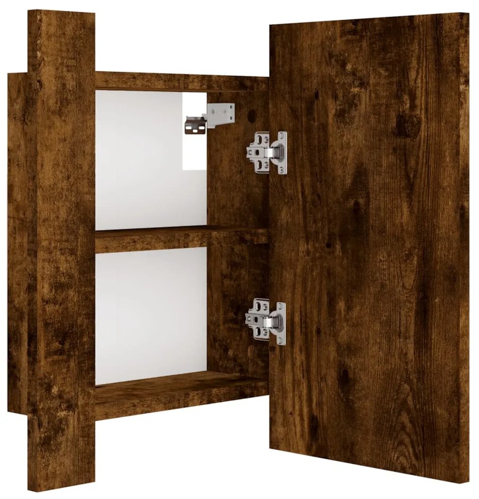 füstöstölgy színű szerelt fa LED-es tükrös szekrény 40x12x45 cm