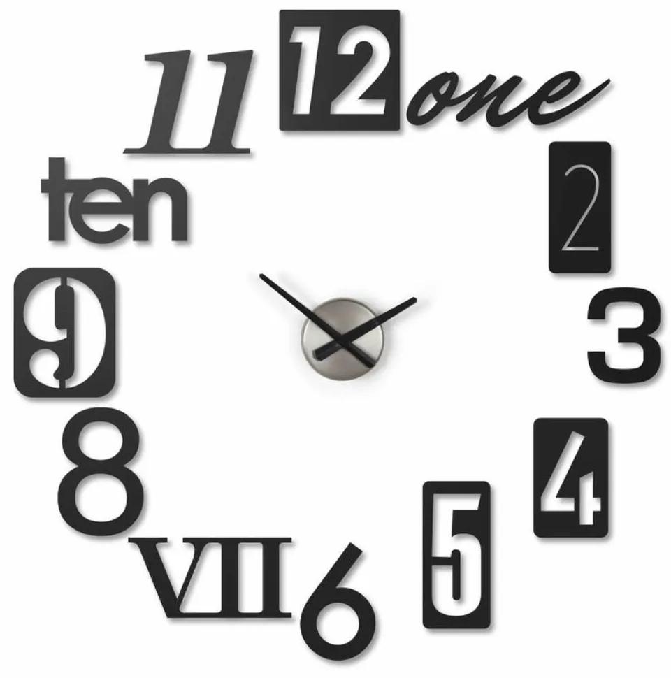 NUMBRA WALL CLOCK  BLACK fali és asztali óra, keret nélküli, 12 különféle felragasztható számmal, fekete, alumínium