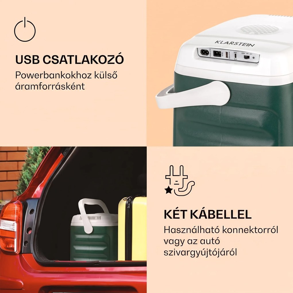Klarstein BeerBelly 21, elektromos hűtődoboz, hűtés és hőmegtartó funkció, USB port, ECO üzemmód