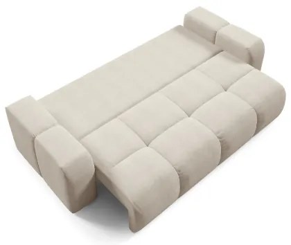 ALMADA bézs kárpitozott, kihúzható háromszemélyes kanapé tárolóval