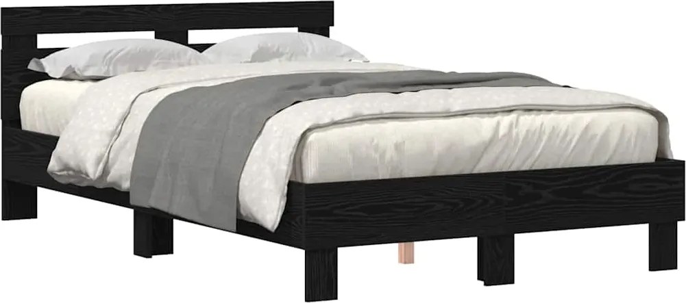 vidaXL Ágykeret leddel fejtámlával Fekete tölgy 120 x 190 cm Faanyag