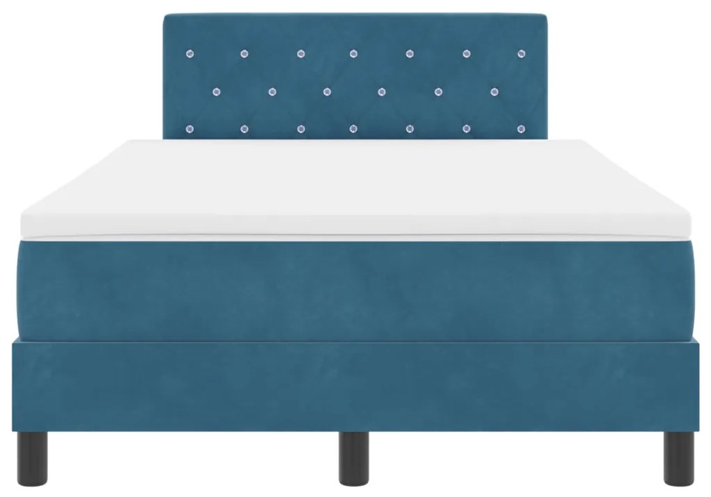Box Spring ágy matraccal és LED világítással, Sötétkék, 120x190 cm, bársony