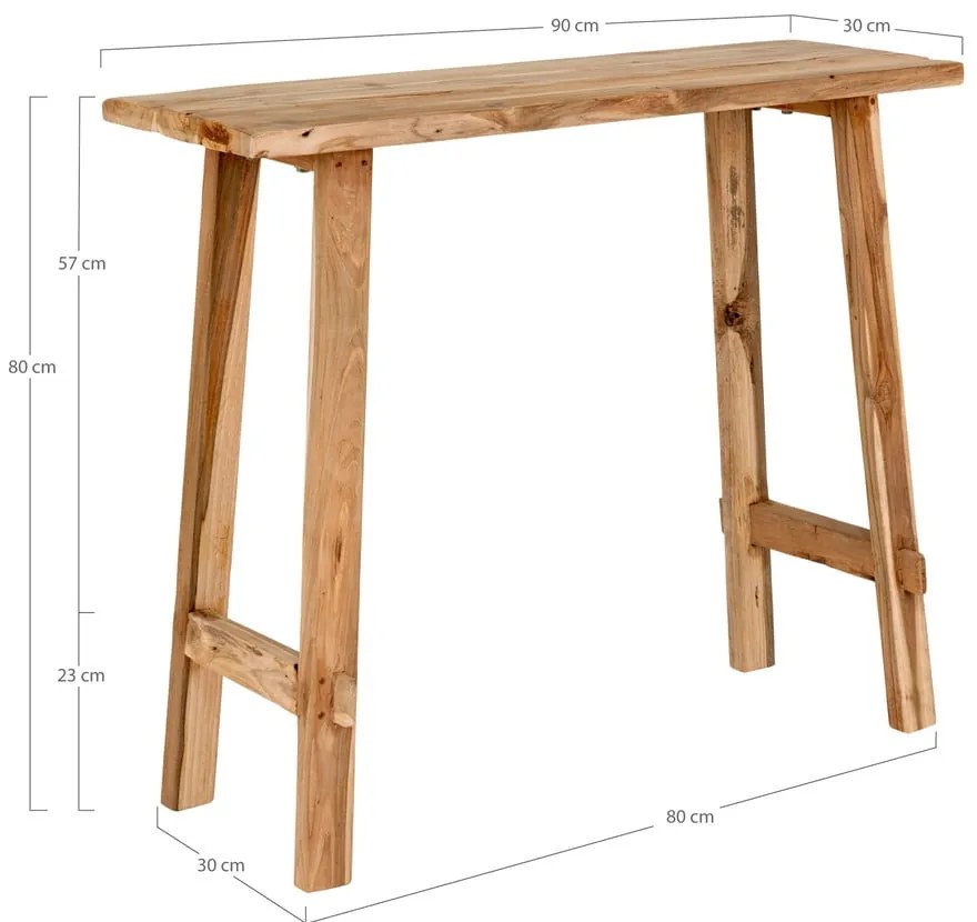 Natúr színű teakfa konzolasztal 30x90 cm Girona – House Nordic