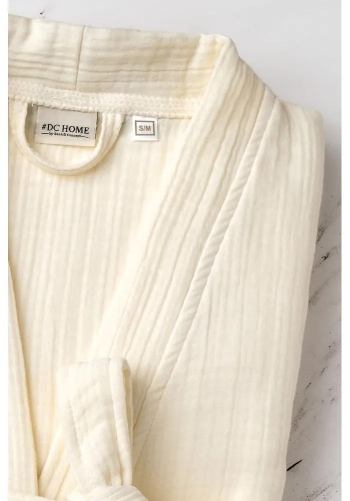 Krémszínű muszlin fürdőköpeny L/XL Kimono – Foutastic