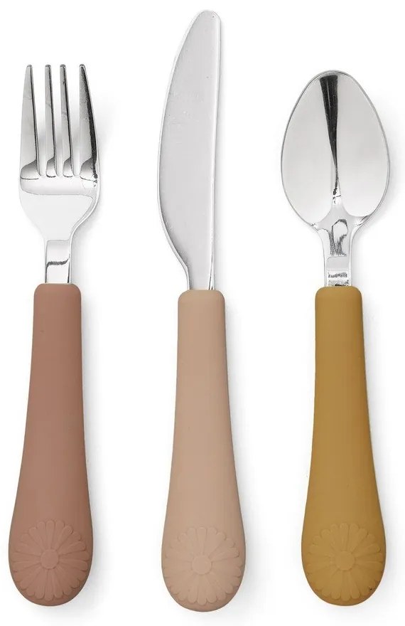 Okkersárga-terrakotta színű szilikon gyerek evőeszköz szett 3 db-os Tuscany Mix – Cam Cam Copenhagen