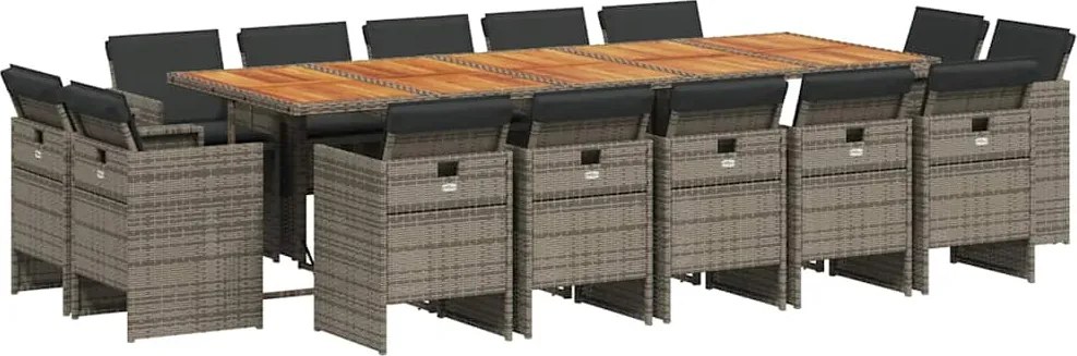 vidaXL 15 részes szürke polyrattan kerti étkezőgarnitúra párnákkal
