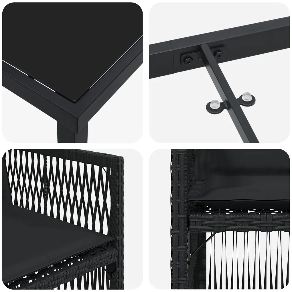 5 Darabos Kert Étlkező Szett Párnákkal Fekete Poly Rattan
