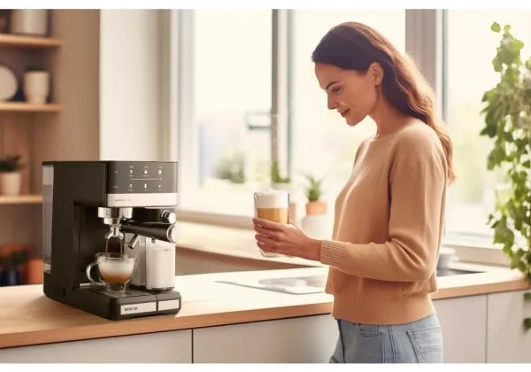 Sencor - Karos eszpresszó kávéfőző 1350 W/230 V fekete/matt króm