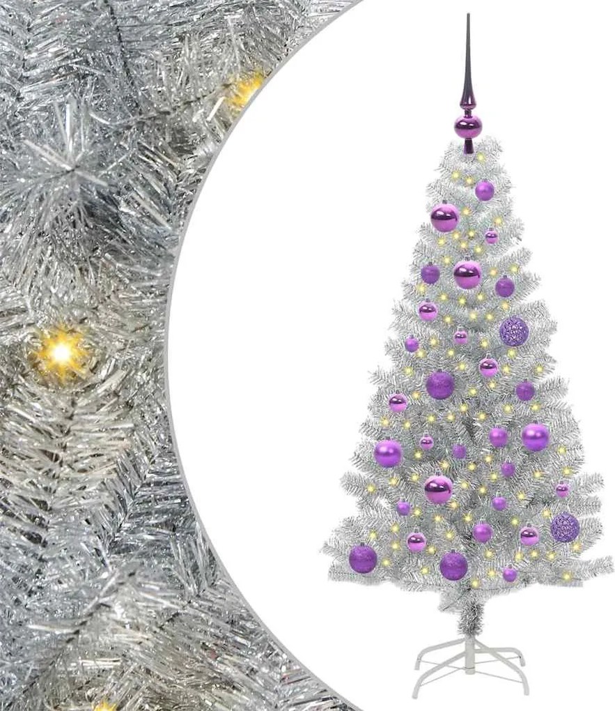 vidaXL Karácsonyfa 150 LED-del állvánnyal Ezüst 120 cm PET