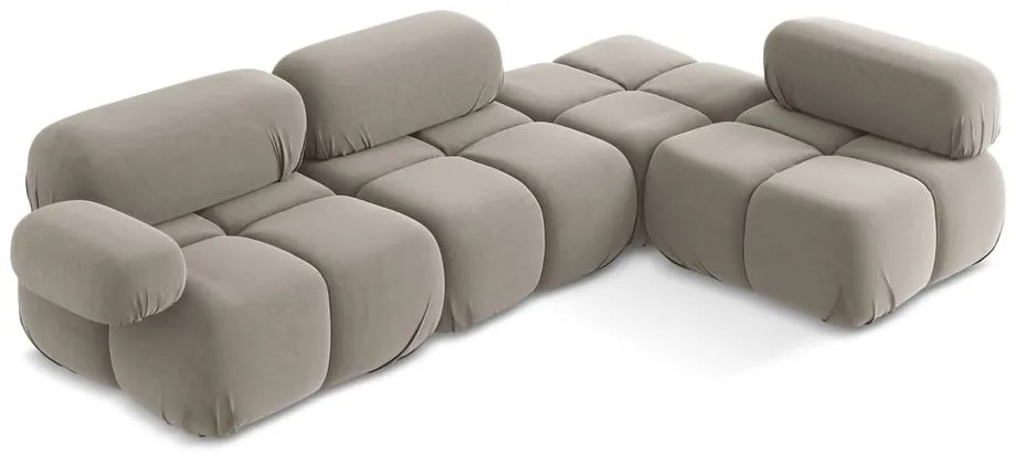 Bézs bársony moduláris sarokkanapé (jobb oldali) Lokua – Makamii