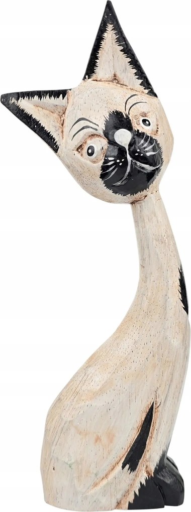 Faragott Macska Fa Kézzel Készített Festett Cica Figura Dekoráció *24 cm