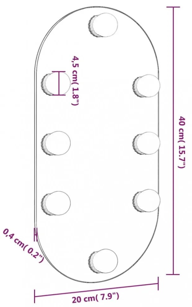 ovális üvegtükör LED-lámpákkal 40 x 20 cm