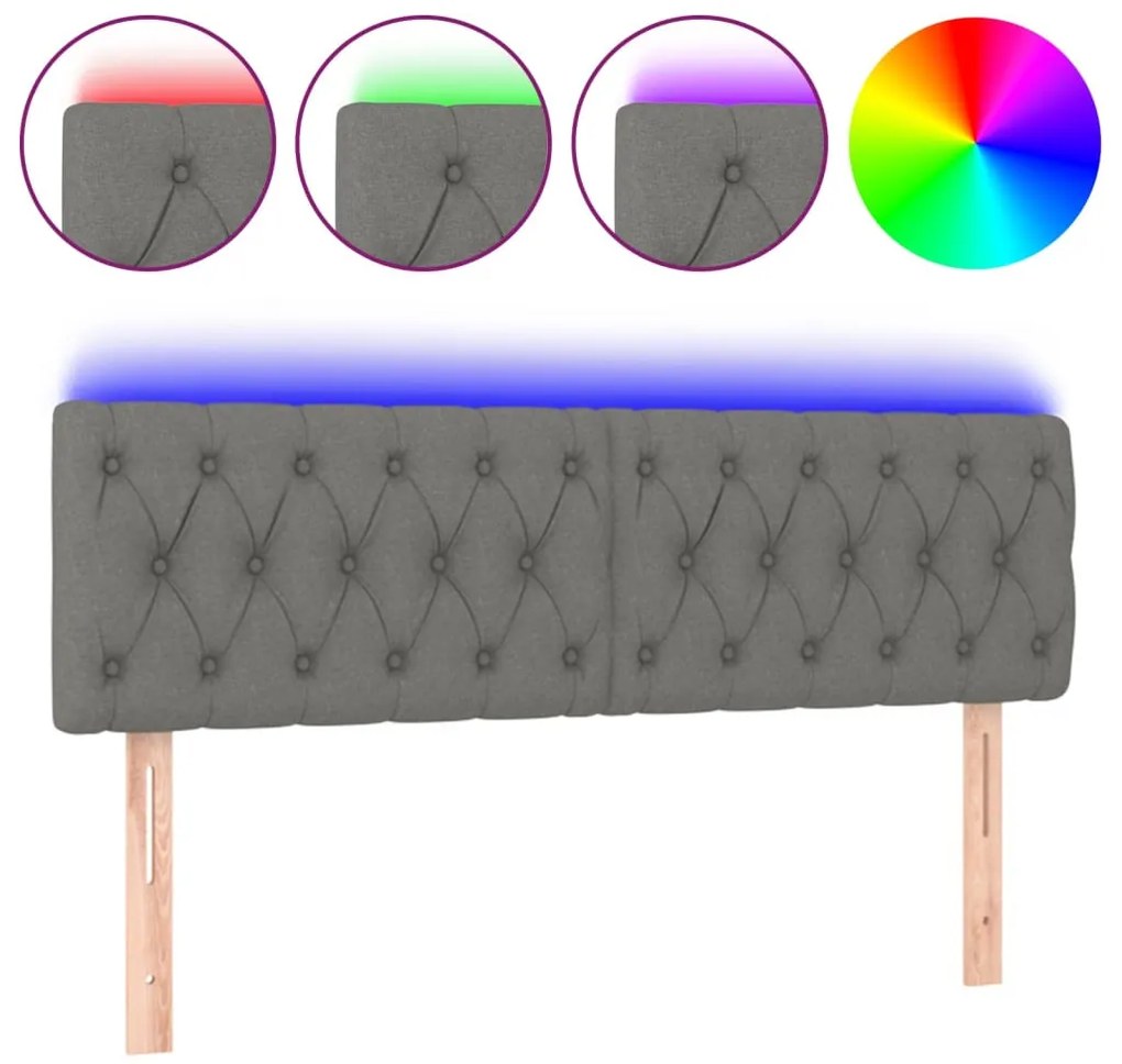 sötétszürke szövet LED-es fejtámla 144 x 7 x 78/88 cm