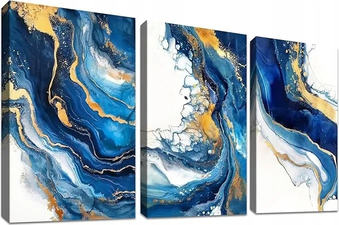 Vászonkép Arany és Sötétkék Kompozíció 3 Darabos Szett 60x40 cm