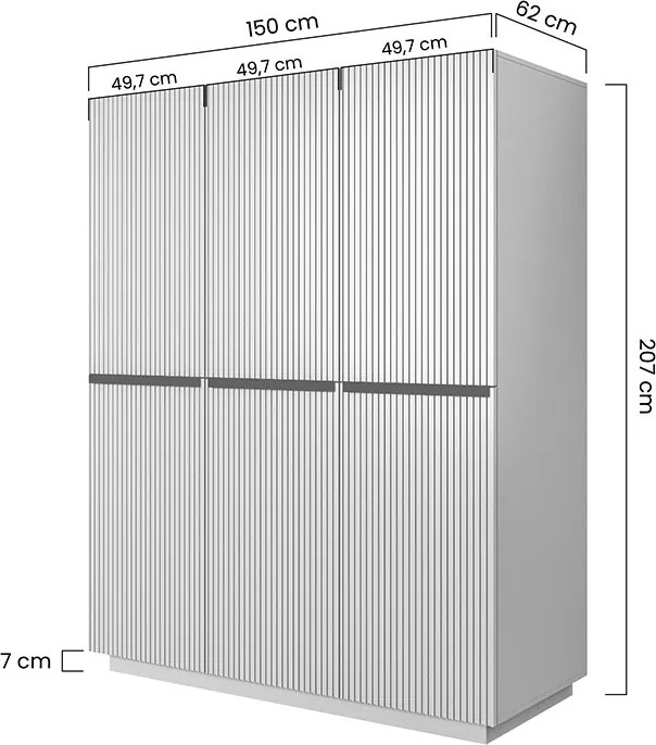 Nicole 150 cm-es szekrény tárolóval - Matt fehér / arany fogantyúval
