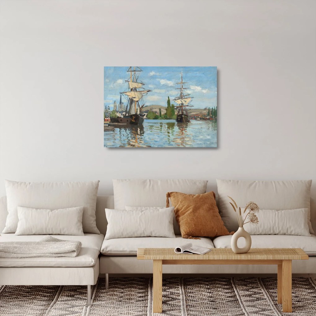 Üveg kép - Claude Monet, Ships Riding on the Seine at Rouen, reprodukciók (70x50 cm)