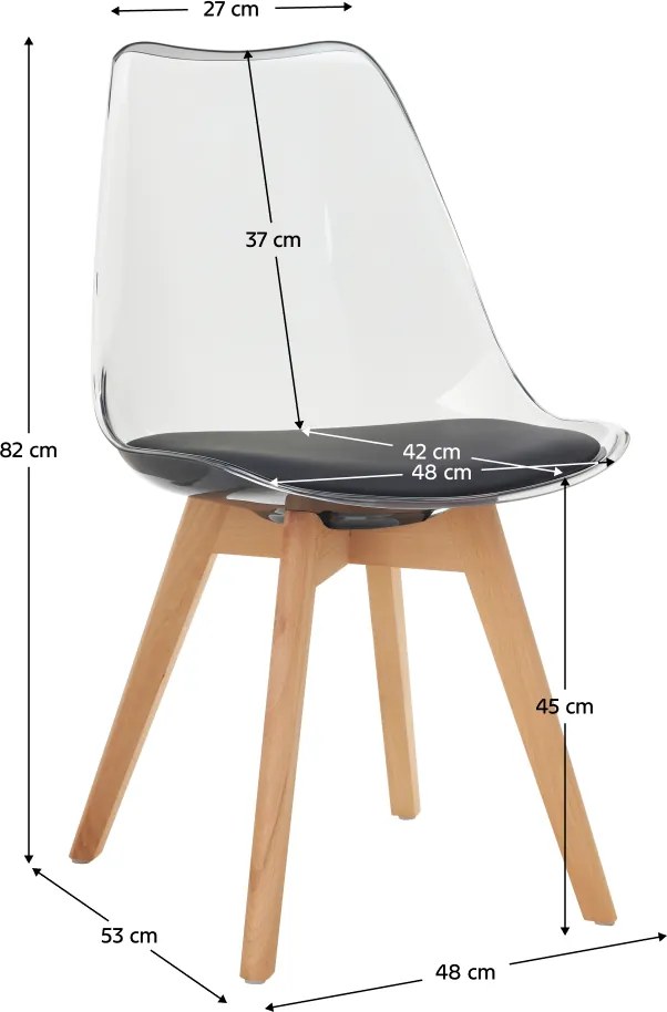 Szék, átlátszó fekete, akril/ekobőr/bükk, BALI 3 NEW