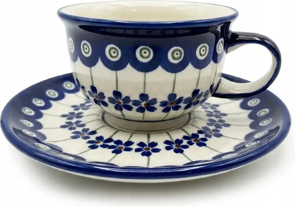 Kerámia csésze csészealjjal virágos Boleszláv Kézműves 220 ml