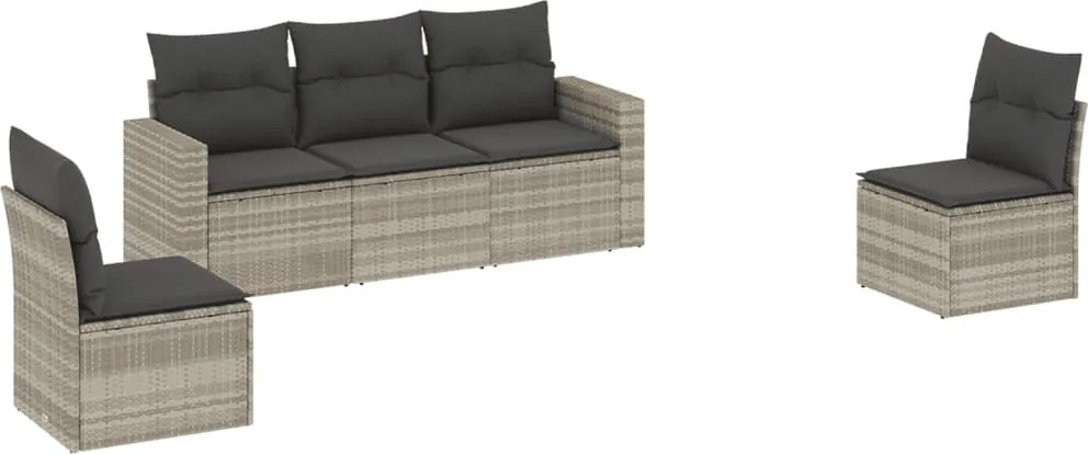 vidaXL 5 részes világosszürke polyrattan kerti ülőgarnitúra párnákkal