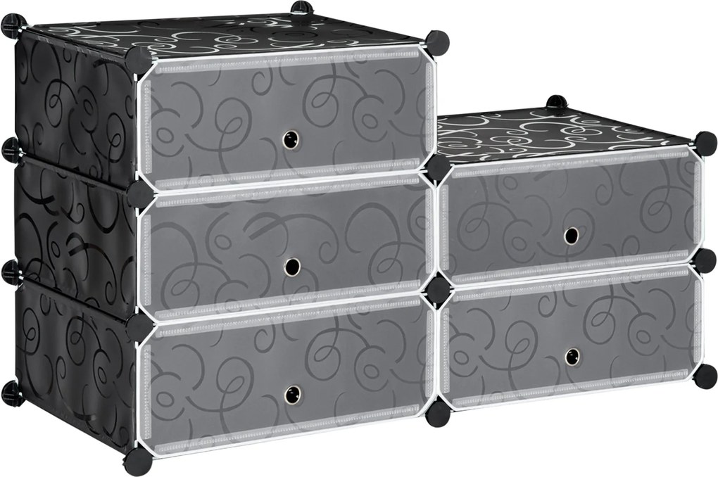 HOMCOM Műanyag Cipőtartó Rack 6 Pár Cipőhöz Cipődoboz Előszobába DIY Kocka Polc Cipőtároló Fekete 49 x 36,5 x 108cm | Aosom
