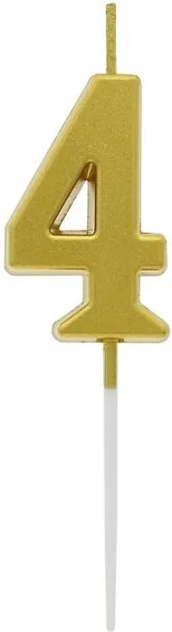 Arany Metallic számgyertya, tortagyertya 4-es