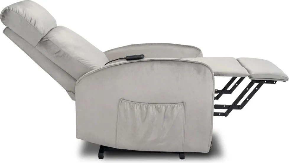 Elektromos relax fotel felállást segítő funkcióval szürke bársony – COLTON