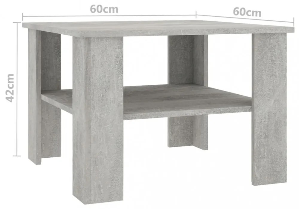 betonszürke szerelt fa dohányzóasztal 60 x 60 x 42 cm